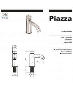 PIAZZA 43001 CR PIAZZAMATIC JUEGO GRIFERIA TEMPORIZADO LAVATORIO MESADA 