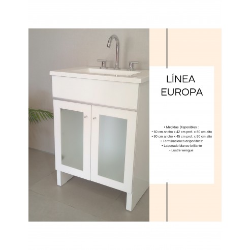 M.m vanitory puerta vidrio 0.80 blanco c/mesada europa